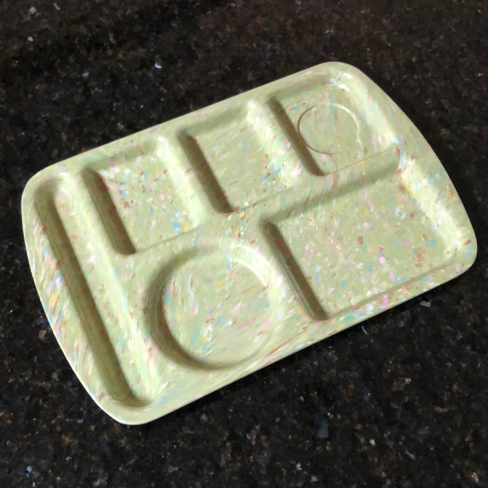 Vintage Green Confetti Speckled Melmac Lunch Trays